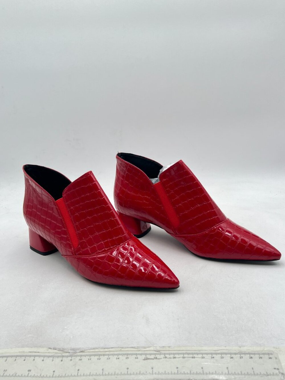 YDN Red Sexy Pointed Toe Ankle Boots Chunky Low Heel Booties Pull on Shoe - Picture 4 of 8